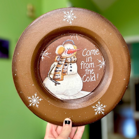 Other - Vintage Brown Winter Snowman Cute Painted Wall Hanging Home Decor Festive Art
